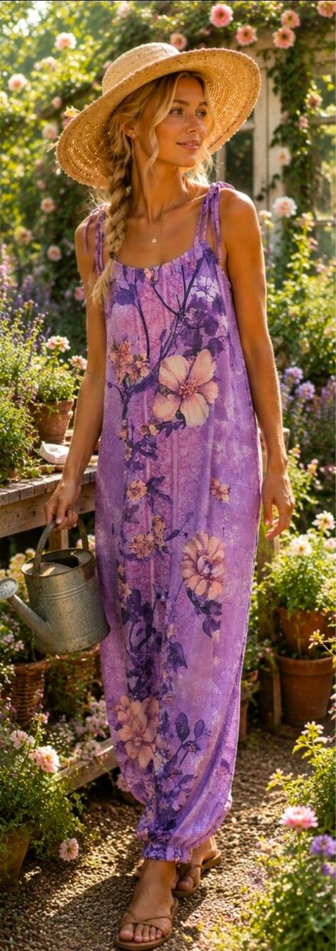 #270 NWOT FIOND BOHO CASUAL LOOSE FLORAL OVERALLS JUMPSUIT ♡ SIZE L ♡